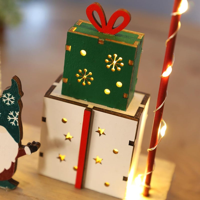 Ridota Christmas Tabletop Decoration, Wooden Lighted Christmas Gift Box Collectible Buildings Decorations, Christmas Giftboxes Santa Ornaments, Battery Operated Christmas Indoor Fireplace Table Decorations - Image 5